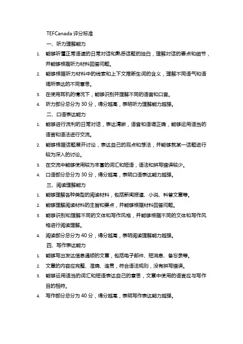 tefcanada评分标准