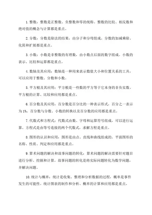 七年级数学重点知识点梳理