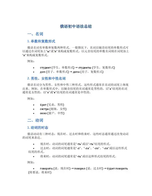 俄语初中语法总结