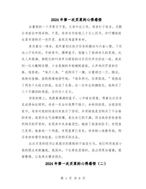 2024年第一次买菜的心得感悟（五篇）