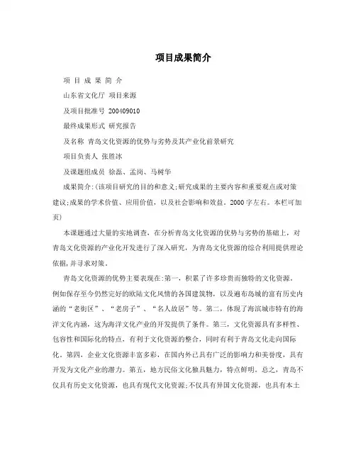 项目成果简介