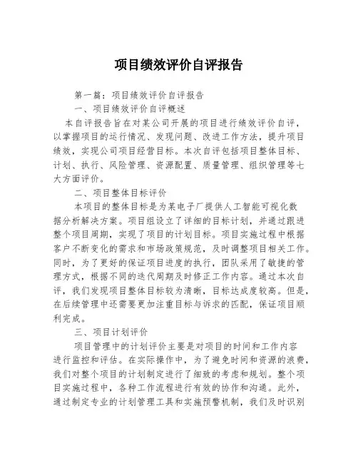 项目绩效评价自评报告