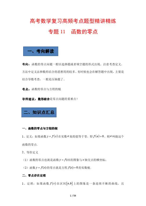 高考数学复习高频考点题型精讲精练专题11 函数的零点