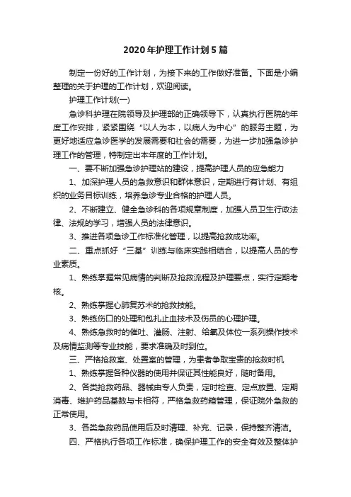 2020年护理工作计划5篇