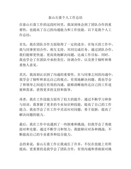 泰山石膏个人工作总结