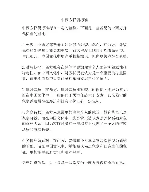 中西方择偶标准