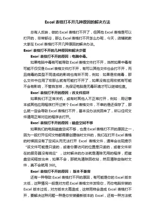 Excel表格打不开几种原因的解决方法