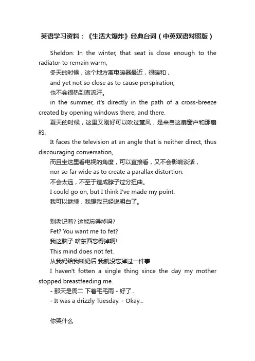 英语学习资料：《生活大爆炸》经典台词（中英双语对照版）