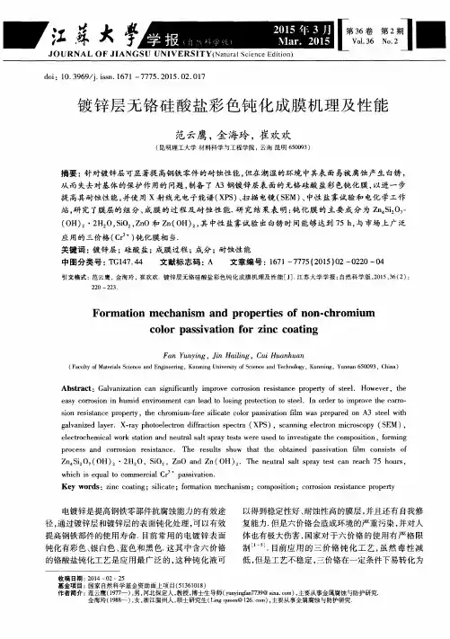镀锌层无铬硅酸盐彩色钝化成膜机理及性能