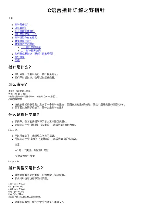 C语言指针详解之野指针