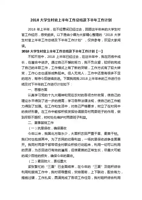 2018大学生村官上半年工作总结及下半年工作计划