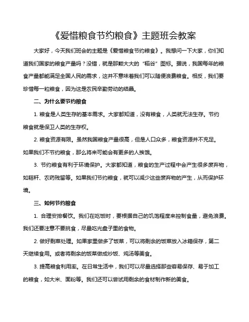 《爱惜粮食节约粮食》主题班会教案