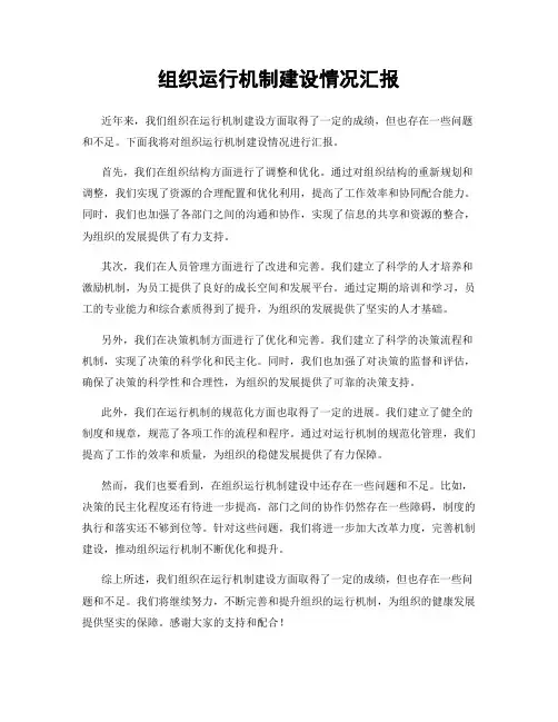 组织运行机制建设情况汇报