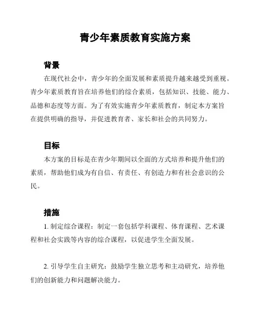 青少年素质教育实施方案