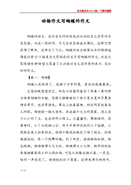 动物作文写蝴蝶的作文