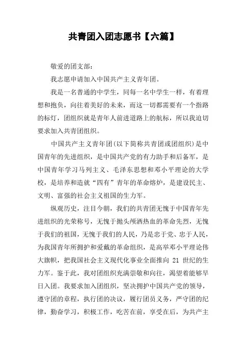 共青团入团志愿书【六篇】_2