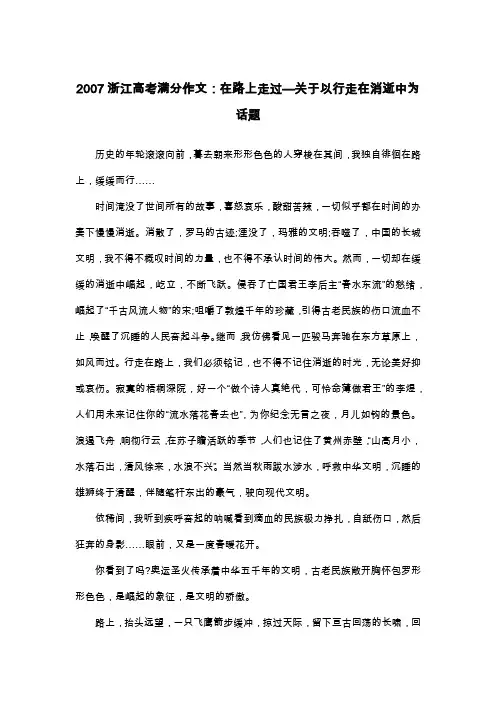 2007浙江高考满分作文：在路上走过—关于以行走在消逝中为话题_散文