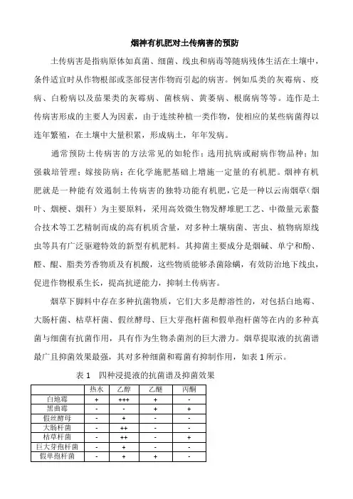 烟神有机肥对土传病害的控制效果