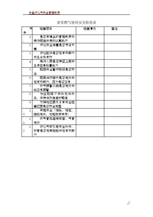 食堂燃气使用安全检查表