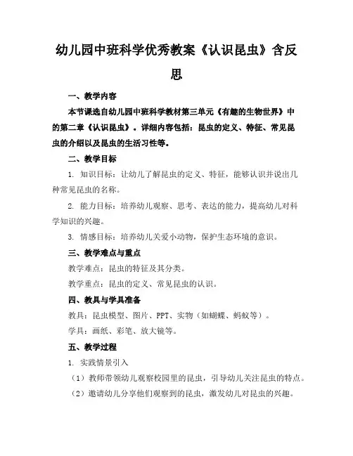 幼儿园中班科学优秀教案《认识昆虫》含反思