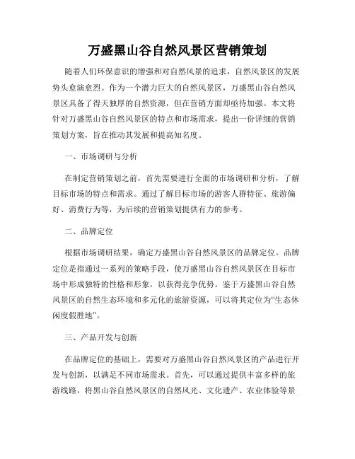 万盛黑山谷自然风景区营销策划