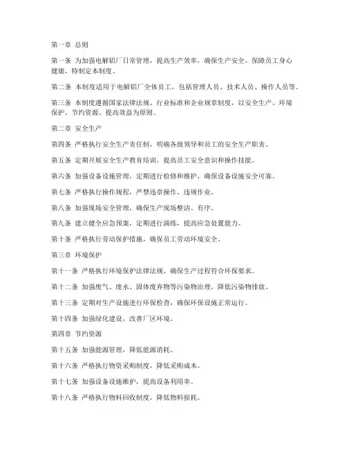 电解铝厂日常管理制度