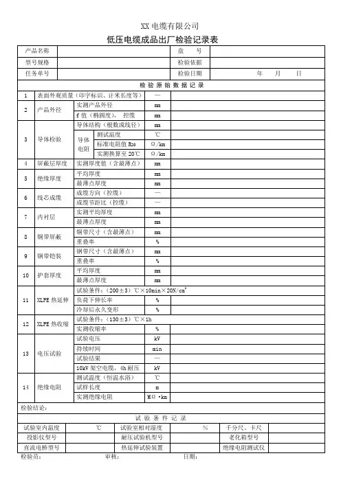 低压电缆成品出厂检验记录表