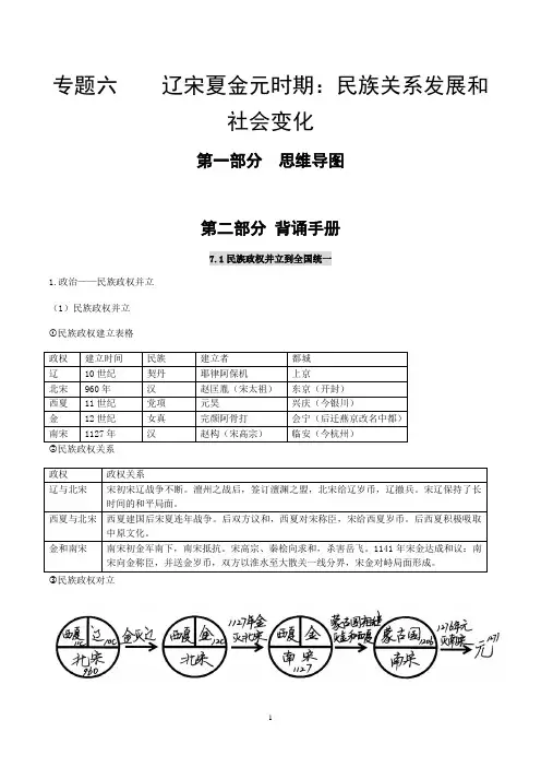 辽宋夏金元时期：民族关系发展和社会变化-中考历史第一轮复习(思维导图+背诵手册+好题精练)(山西)