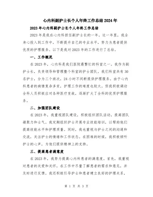 心内科副护士长个人年终工作总结2024年