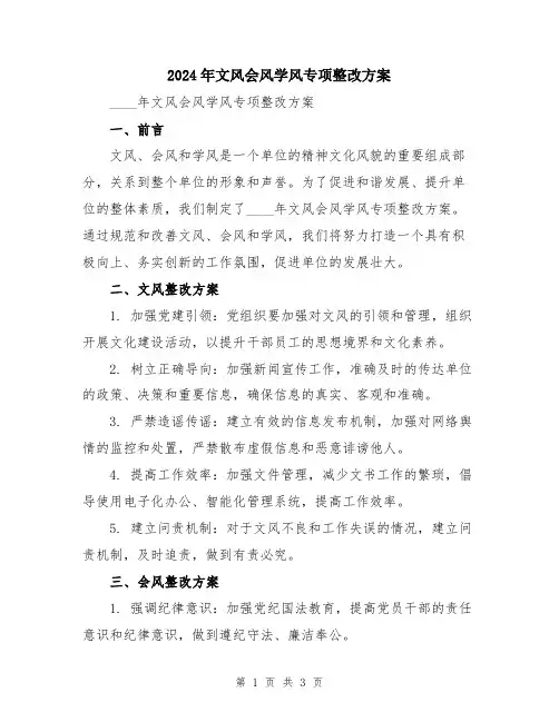 2024年文风会风学风专项整改方案