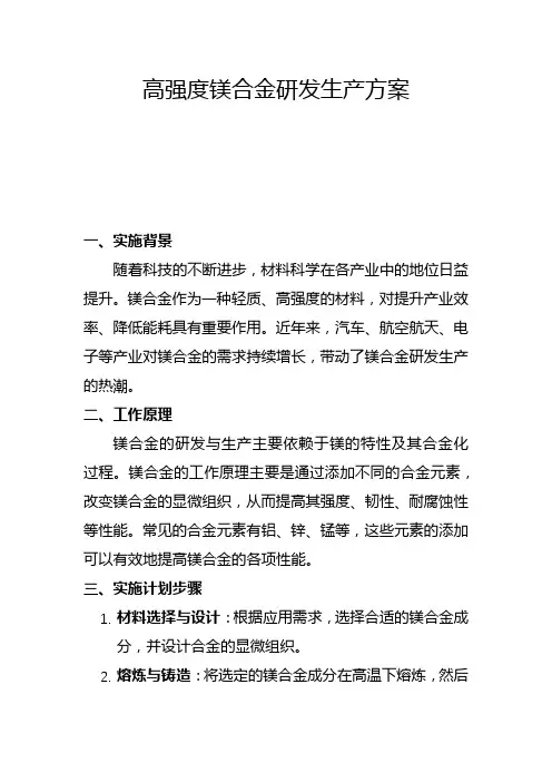 高强度镁合金研发生产方案(一)