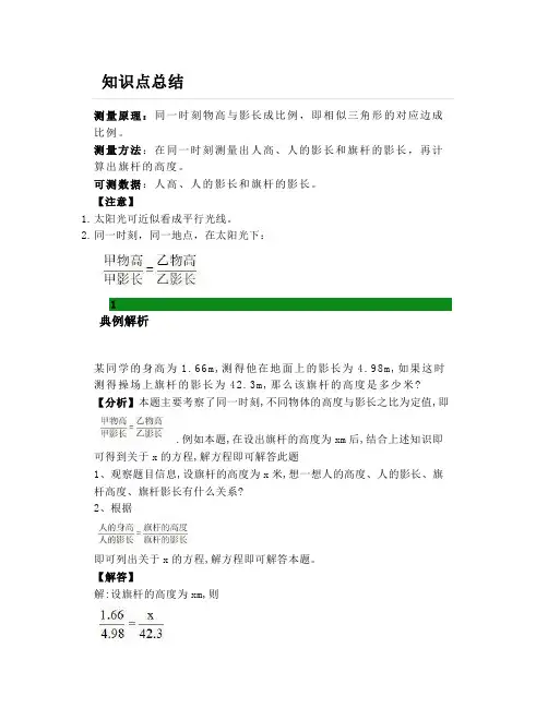 北师大版九上数学4.6利用相似三角形测高知识点精讲