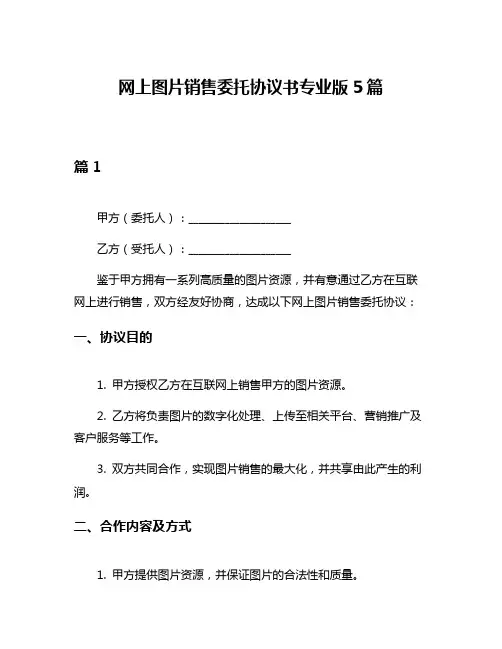 网上图片销售委托协议书专业版5篇