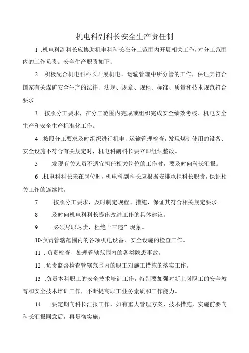 机电科副科长安全生产责任制