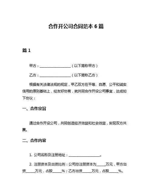 合作开公司合同范本6篇