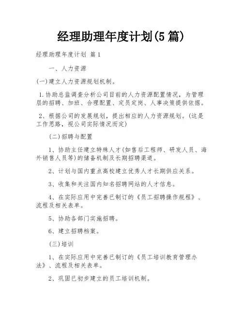 经理助理年度计划(5篇)