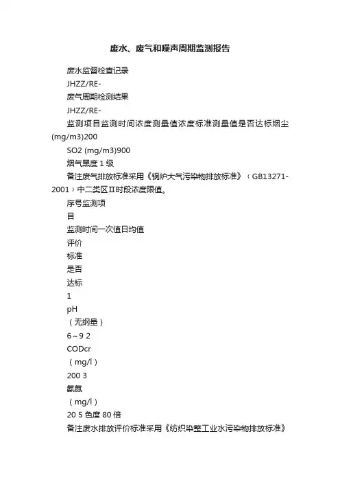 废水、废气和噪声周期监测报告
