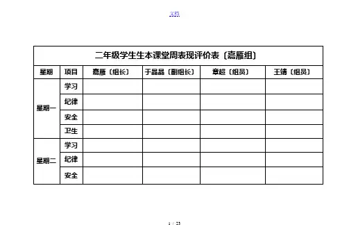 二年级学生课堂表格现评价与衡量表格