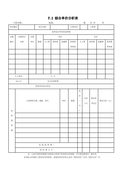 综合单价分析表