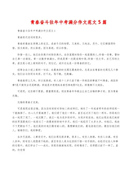 青春奋斗往年中考满分作文范文5篇