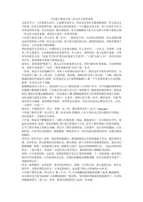 2024最新-六年级下册语文第二单元作文优秀6篇