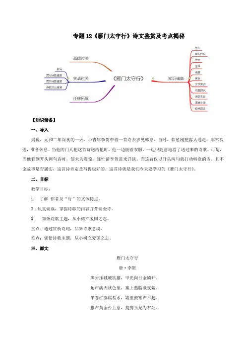《雁门太守行》诗文鉴赏及考点揭秘(原卷版)