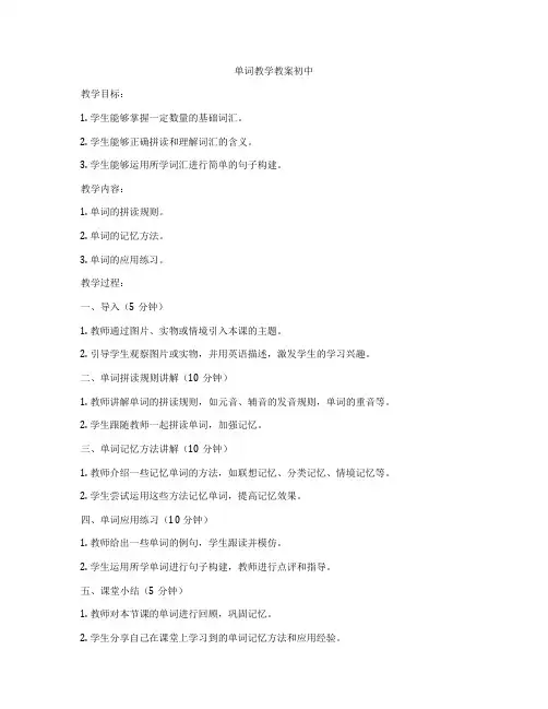 单词教学教案初中