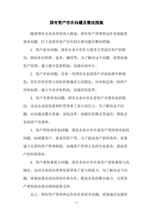 国有资产存在问题及整改措施