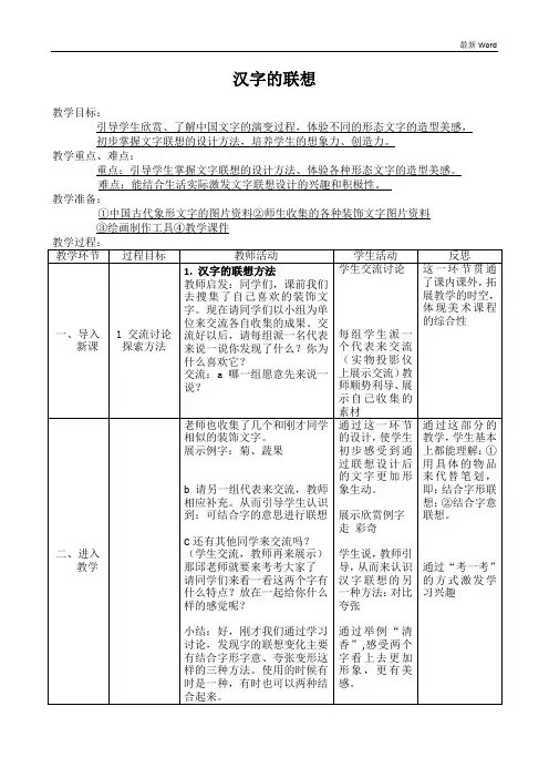 人美版四年级下册美术教案第12课 汉字的联想
