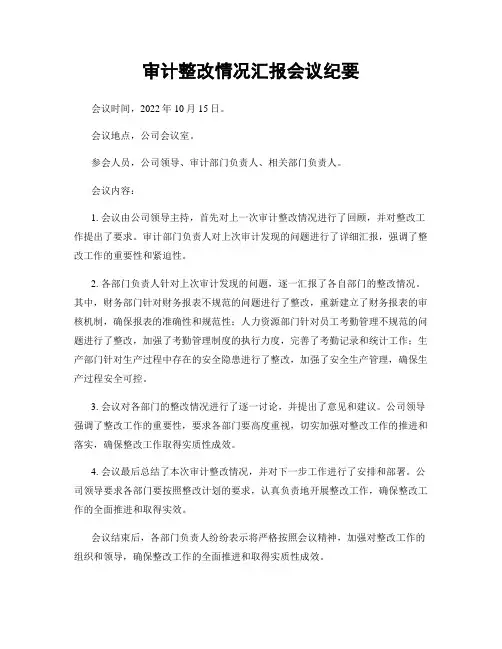审计整改情况汇报会议纪要