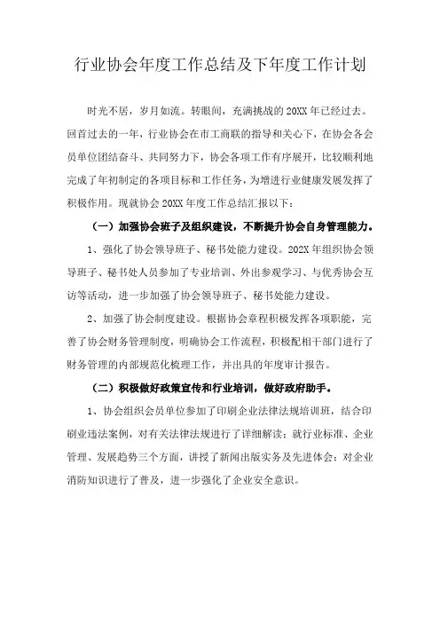 行业协会年度工作总结及工作计划