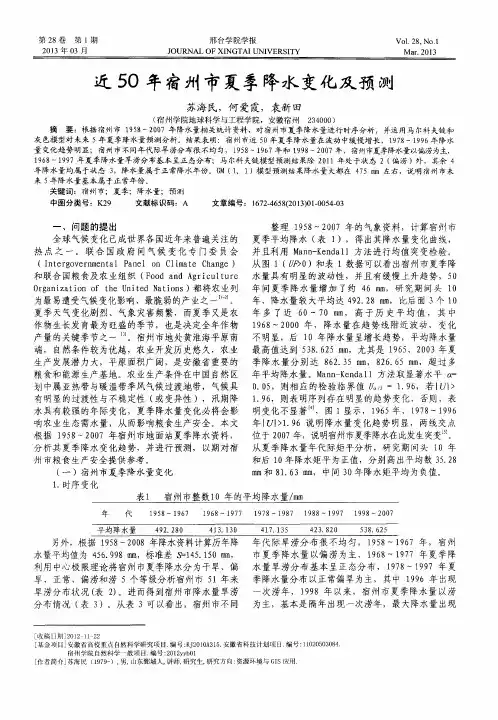 近50年宿州市夏季降水变化及预测