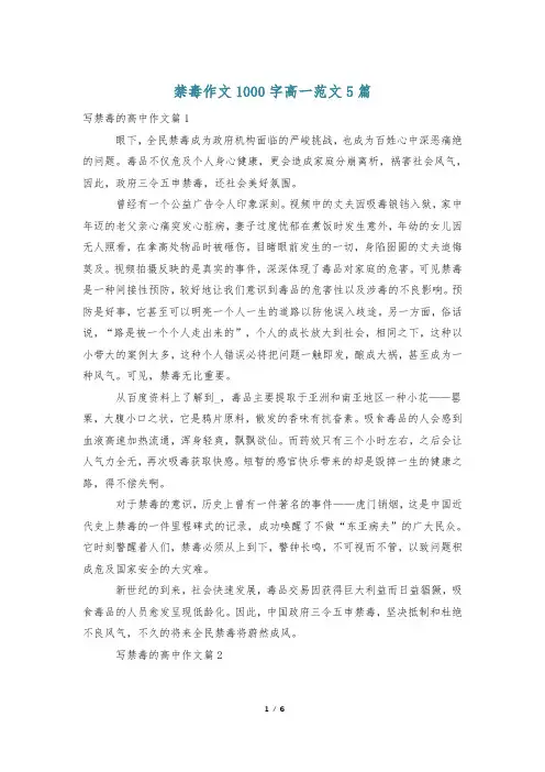 禁毒作文1000字高一范文5篇