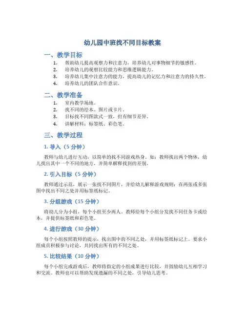幼儿园中班找不同目标教案